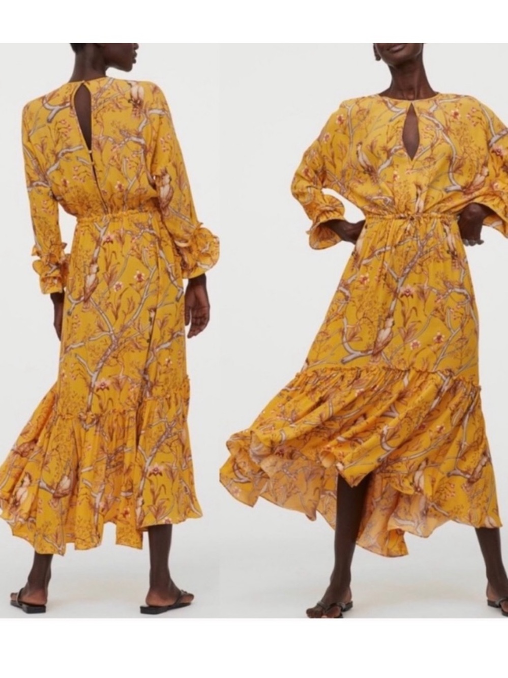 NWT Johanna Ortiz x H&M Yellow Floral Crepe Dress Size L - Picture 2 of 16